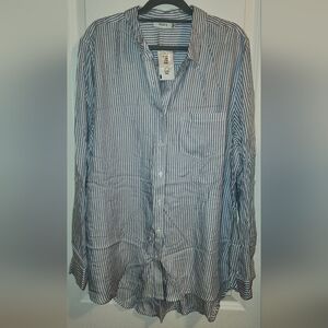 NWT Ricki's Blue & White Striped Rayon Button-Down Shirt